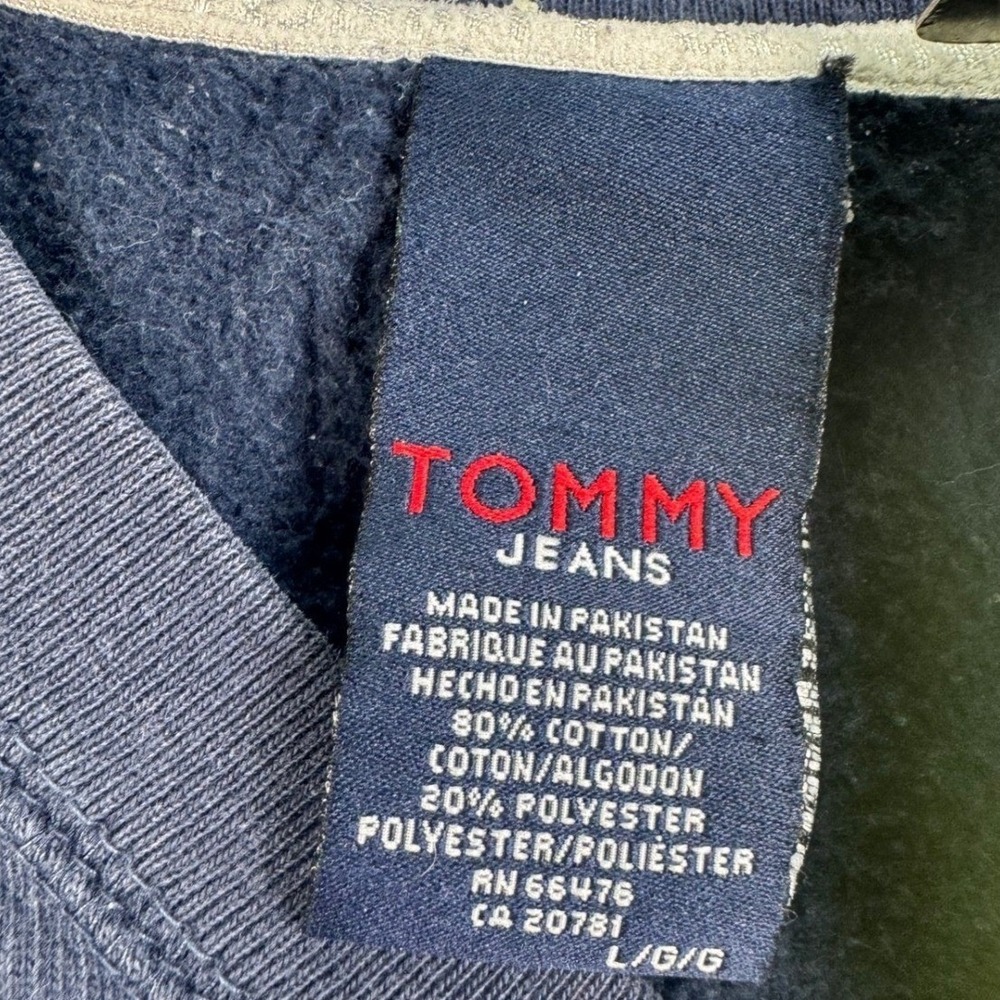 Tommy Jeans Mens Vintage Style Striped Sleeve Blue Sweatshirt Large L - Picture 7 of 13